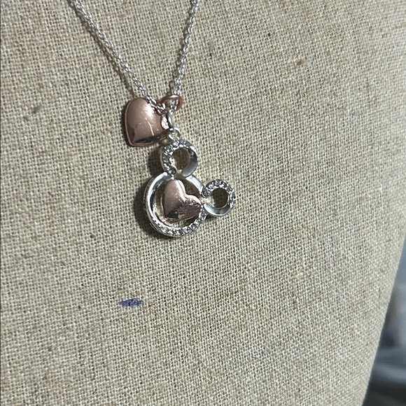 Disney  Heart Pendant Necklace with Mickey in Silver and Rose Gold - Picture 1 of 4